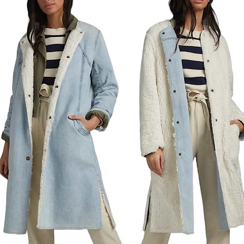 Anthropologie Pilcro‎ Reversible Sherpa Denim Duster Coat Large